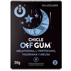 WUG GUM - OFF CHICLE VALERIANA, TRIPTÓFANO, MELISA Y MELATONINA 10 UNIDADES