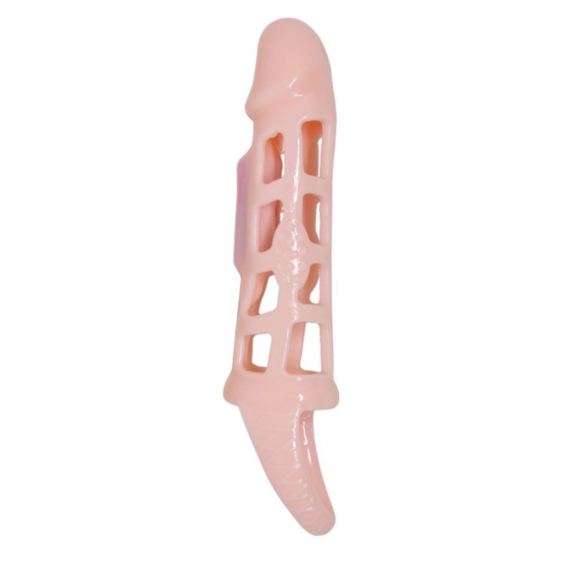 BAILE - FUNDA EXTENSORA PENE CON VIBRACION Y STRAP NATURAL 13.5 CM