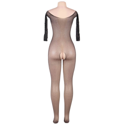 QUEEN LINGERIE - BODYSTOCKING MANGA LARGA CON BRILLANTES S/L