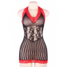 QUEEN LINGERIE - CHEMISE CROTCHET NEGRO Y ROJO S/L