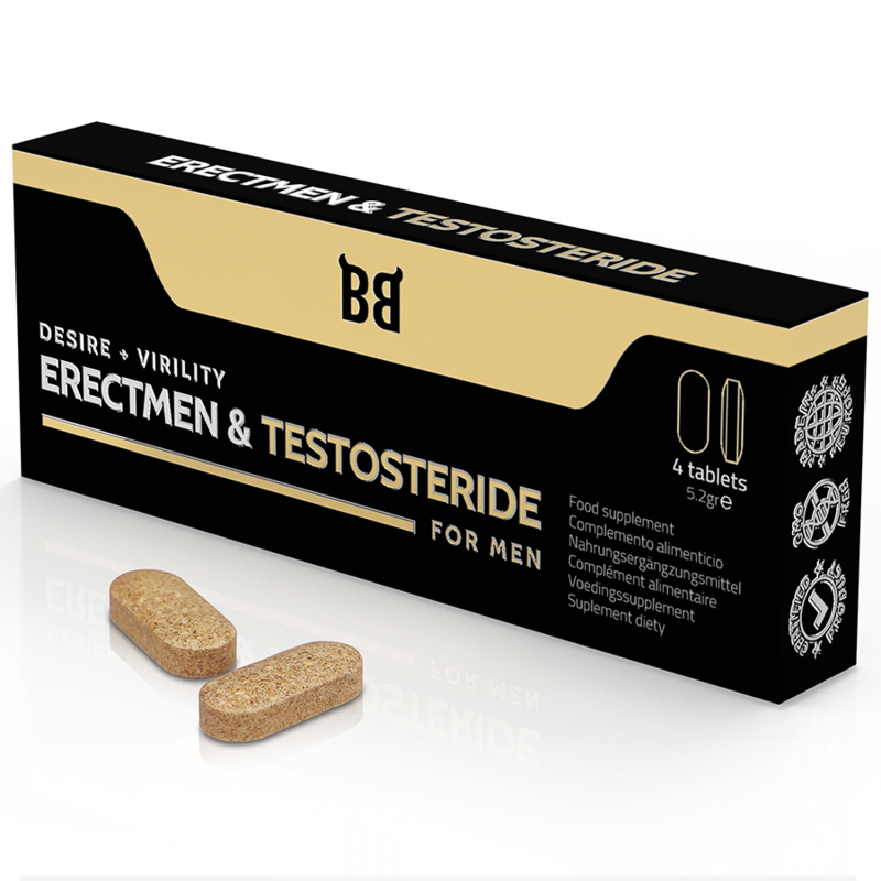 BLACK BULL - ERECTMEN  TESTOSTERIDE POTENCIA Y TESTOSTERONA PARA HOMBRE 4 CÁPSULAS