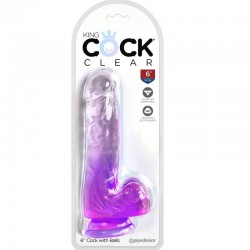 KING COCK - CLEAR PENE REALISTICO CON TESTICULOS 13.5 CM MORADO