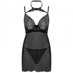 LIVCO CORSETTI FASHION - BINELLA SET BABYDOLL + TANGA NEGRO